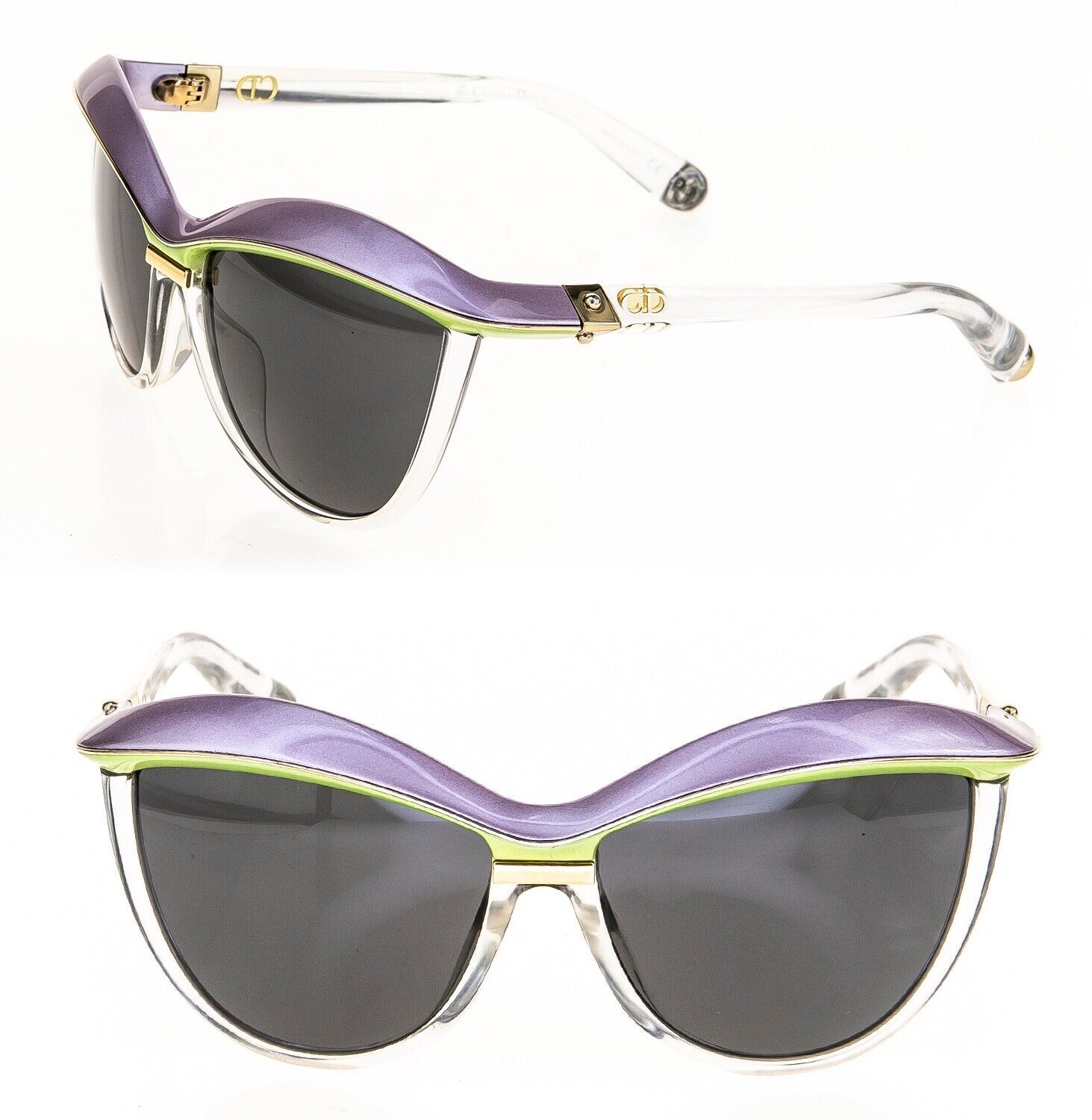 CHRISTIAN DIOR DEMOISELLE 2 Crystal Mauve Pink Green Color Block Brow Sunglasses - $415.80