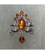 NYC VALERIO 888 Amber with Dangle BROOCH Pin in Sterling Silver - FREE S... - $65.00
