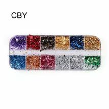 12 Grid DIY Art Gold Silver Mirror Chrome Pigment Nail Glitter Nail Sticker Irre - £9.48 GBP