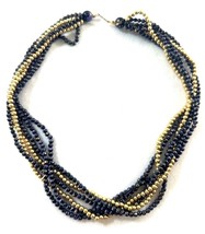 Six Strand Beaded Fashion Necklace Gold Purple 18” - $6.10 CAD