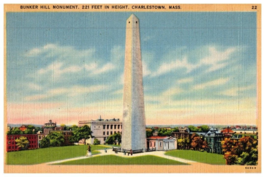Bunker Hill Monument Erected 1825-1843 Charlestown Massachusetts Postcard - £16.27 GBP