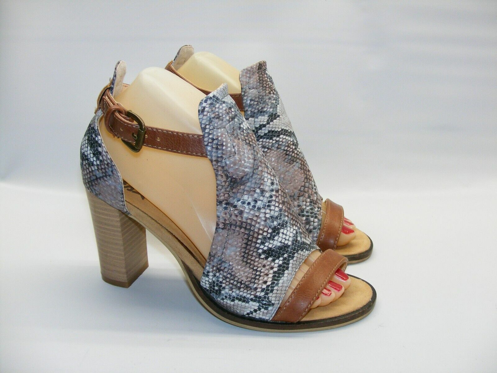 MUK LUKS Women Size 7 M Brown Snake Print Scales 3&quot; Heels Sandals Shoes ... - $19.95