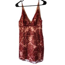 NEW Free People Sz XS 0 Wine Rust Red Beaded Mini DRESS Lace  - $42.68