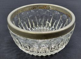 FF) Vintage Cut Glass Candy Nut Bowl Dish with Silver Metal Rim - $7.91