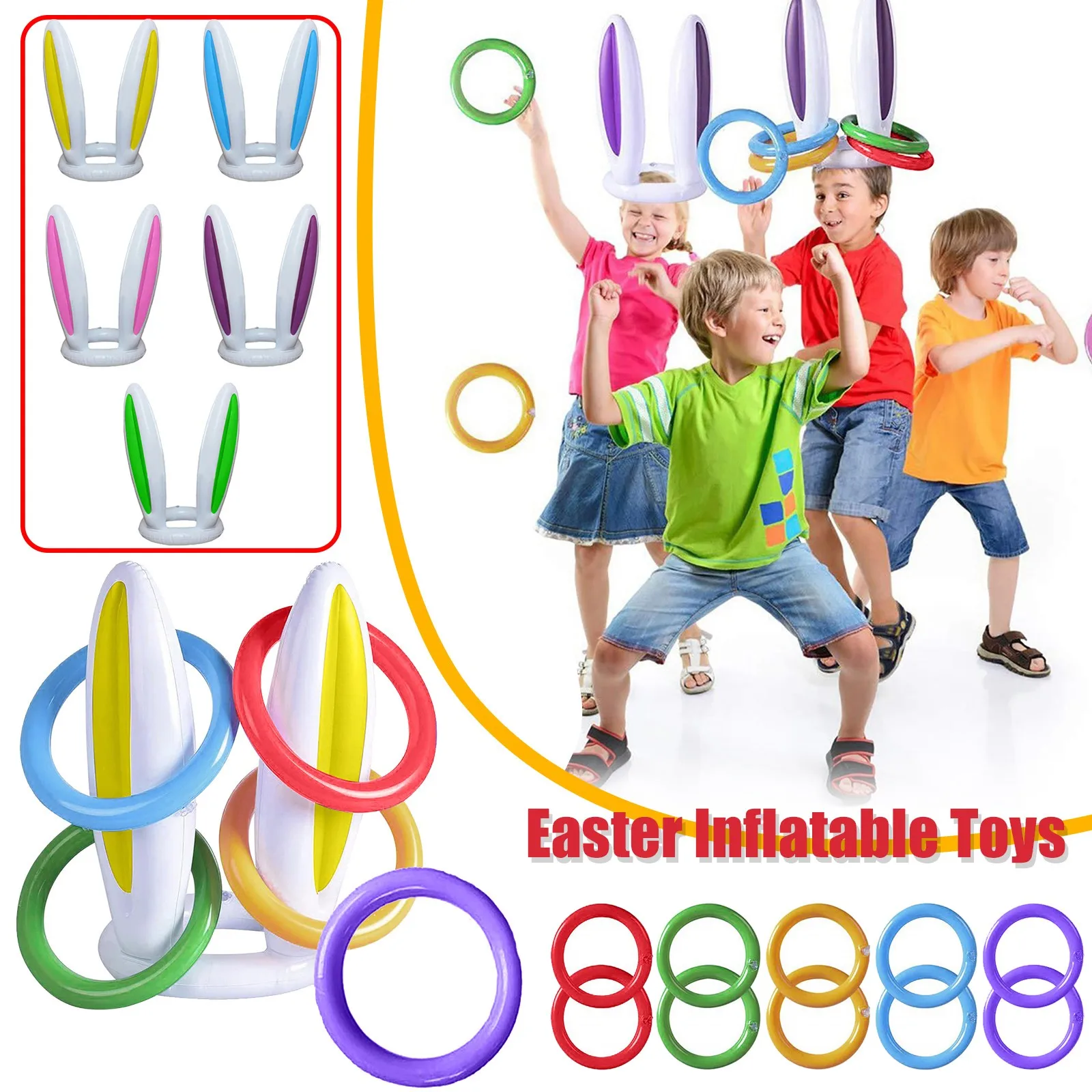 2 Set Inflatable Toy Easter Bunny Inflatable Rabbit Ears Hat Inflatable Ring For - £9.17 GBP+