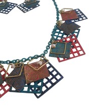 Necklace Earring Women Fashion Etched Metal Teal Blue Red Jewelry 24 In ... - £29.89 GBP