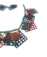 Necklace Earring Women Fashion Etched Metal Teal Blue Red Jewelry 24 In ... - £29.24 GBP