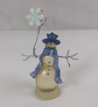 Christmas Snowman In Scarf &amp; Hat Glittery Snowflake Photo Holder 3.25&quot; Figurine - £5.99 GBP