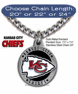 LARGE KANSAS CITY CHIEFS STAINLESS STEEL CHAIN NECKLACE FOOTBALL SPORTS ... - £15.70 GBP