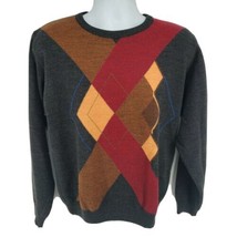 Saks Fifth Avenue Wool Blend Sweater Size S Argyle Diamond Italy Long Sleeve - £19.82 GBP