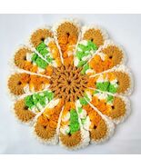 Vtg Crochet Potholder Hot Pad Trivet Handmade Flower Green White Orange ... - $13.96 CAD