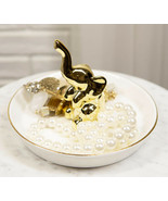 Ebros Gold Plated Elephant Ceramic Jewelry Holder Pachyderm Vanity Ring ... - £16.48 GBP