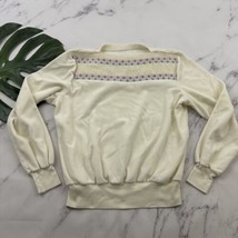 Womens Vintage 80s Velour Pullover Sweater Size M Cream Floral Knit Trim Cottage - £21.35 GBP