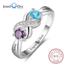 Personalized Birthstone 925 Sterling Silver Promise Rings Custom Engrave 2 Names - £41.16 GBP