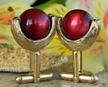 Vintage Cufflinks Gold Textured Cherry Red Moonglow Lucite Ball Toggle