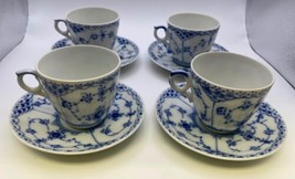 Lot of 4 Royal Copenhagen BLUE FLUTED &#39;Half Lace&#39; #719 Cups &amp; Saucers - £195.90 GBP