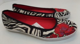 Brighton  Zebra Print Embroidered Flower Shoes Flats Multi Colored &quot;Zebra&quot; Sz 8 - £27.09 GBP