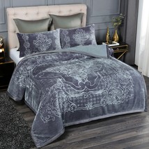 Solid Grey Heavy Korean Mink Sherpa Comforter Embossed Bed Blanket - £94.13 GBP