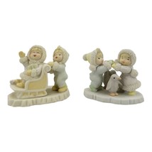 K&#39;s Collection Christmas Figurines Children Sledding Penguin Playing Snow 3.5&quot; - £19.85 GBP