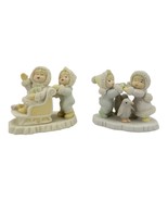 K&#39;s Collection Christmas Figurines Children Sledding Penguin Playing Sno... - £19.90 GBP