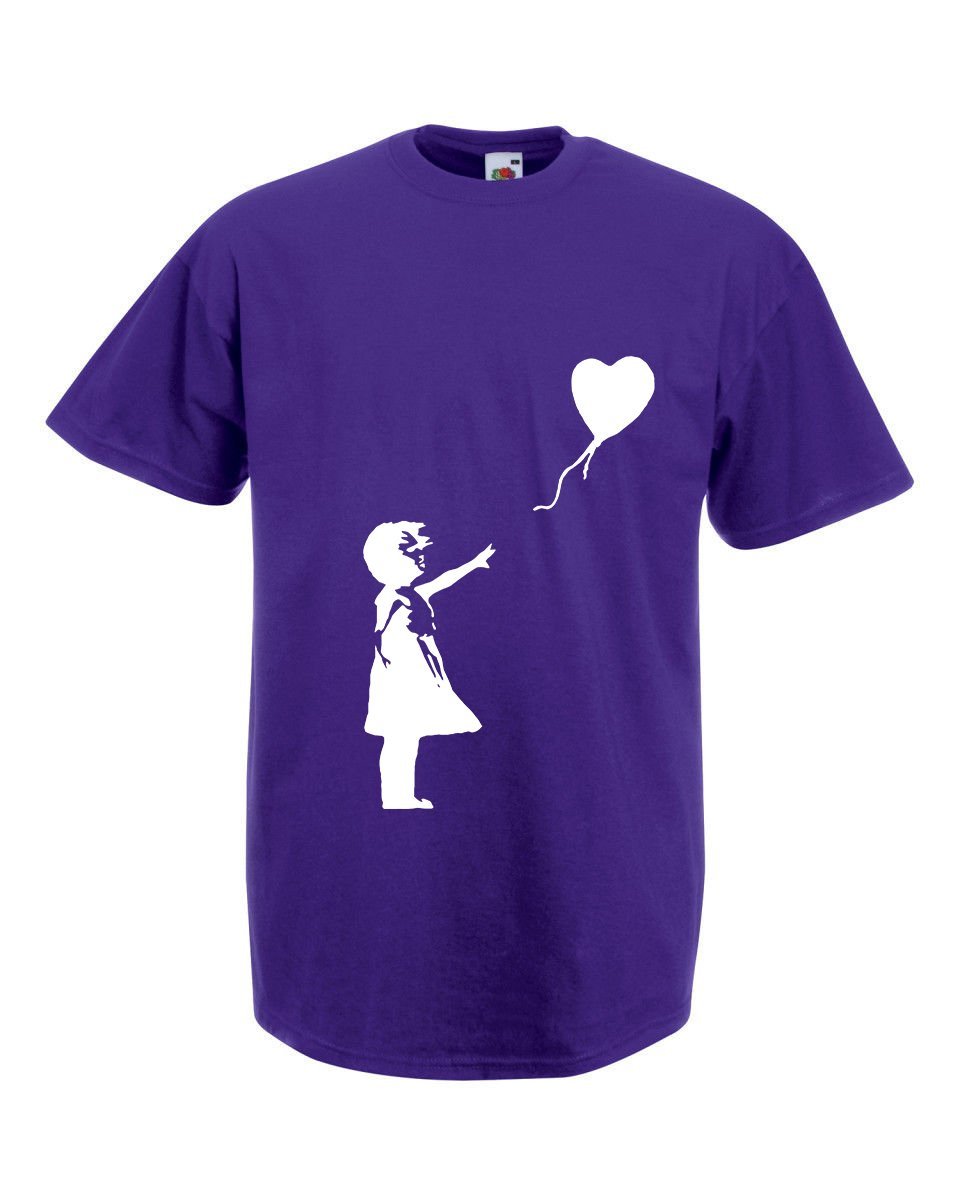 Mens T-Shirt Banksy Girl Heart Balloon, Lonely Girl tShirt Romantic Love Shirt - $24.74