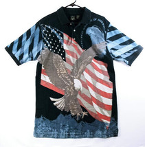 Cotton Traders Sport Mens Polo Shirt Sz M American Flag Eagle Print 4th of July - £19.53 GBP
