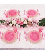 25 Guest Pink Clear Plastic Dinnerware Set – Plates, Cups & Cutlery 100 PC - $24.95