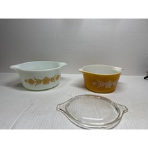 Pyrex Bowls 1Qt &amp; 1.5 Pt In Butterfly Gold &amp; White Pattern 473(has lid) ... - $43.95