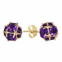 5.7 Carat 14K Yellow Gold Stud Elegant Gemstone Earrings w/ Natural Amet... - £379.04 GBP