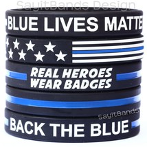 Variety Pack 5 Thin Blue Line Wristbands - USA Flag, Blue Lives Matter, ... - £5.45 GBP