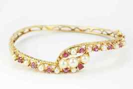 2.30 Ct Simulated Red Ruby Bangle Bracelet Gold Plated 925 Silver  - £158.23 GBP