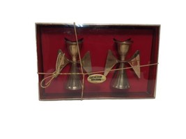 Vintage Pair Brass Candlestick Candle Holders, Angel Wing, 3 &quot; Tall, MCM - $16.15