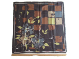 Vintage Square Scarf Shawl Made In Italy Floral Geometric ~30x30&quot; Polyester Blk - £7.50 GBP