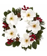 26” Magnolia, Pine And Berries Wreath - £68.34 GBP