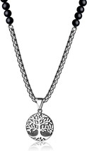 COAI Mens Tree of Life Skull Pendant Onyx Stone Beaded Mala Necklace - £50.24 GBP