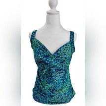 Lands&#39; End Blue and Green Mosaic Swimsuit Top 10DD Tankini Underwire Sup... - $19.80