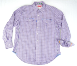 Robert Graham Sz L Purple Plaid Freshly Laundered Button Up Shirt Roll S... - $23.70