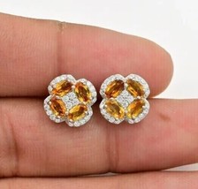 2Ct Oval Cut Lab Created Yellow Citrine Women Stud Earring 14K White Gold Plated - £102.52 GBP