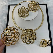 Jewelry For Women Flower Earrings Rhinestone GolNecklace Copper Statement Bracel - £51.38 GBP