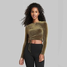 Wild Fable Women&#39;s Long Sleeve Slim Fit Ruched Cropped T Shirt Gold Size XS - £9.95 GBP