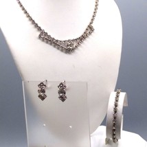 Art Deco Parure, Vintage Crystal Choker, Tennis Bracelet, Earrings, Silv... - $75.47