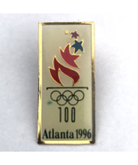 Olympics 1996 Atlanta Pin Gold Tone Enamel Vintage 90s Torch Rings - $9.95