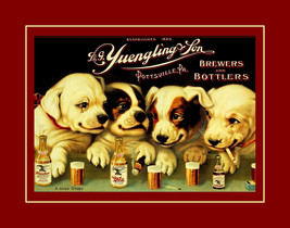 Rare Vintage Yuengling Beer Dogs Poster, Dog Puppy Puppies Red Bar Unique Gift - £16.42 GBP+