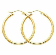 1&quot; 2mm X 30mm Diamond Cut Hoop Earrings REAL 10K Yellow Gold  - £66.19 GBP
