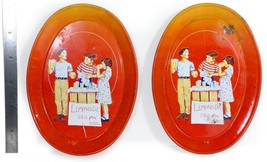 Norman Rockwell Small 6&quot; Oval Tin Tray Lemonade Stand &quot;5 Cents A Glass&quot; Set of 2 - £14.73 GBP