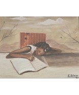 1997 Painting by Carel Blain - Portrait of a Young Haitian Girl Studying... - $890.01
