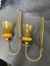Vtg 2 HOMCO Braided / Twisted Metal Wire Wall Hanging Sconce Candle Holders - £13.31 GBP