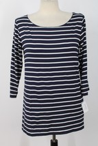 NWT Majestic Paris Neiman Marcus 4 L Soft Navy Blue White Stripe 3/4 Sleeve Top - £34.07 GBP