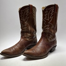 Nocona Lizard 7166 Caramel Brown Western Boots Vintage Made In USA Texas SZ 10D - £157.97 GBP