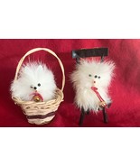 Vintage White Fur Fluffy Dog in Plastic Black Chair + Dog in Basket Taiw... - $277.80 MXN